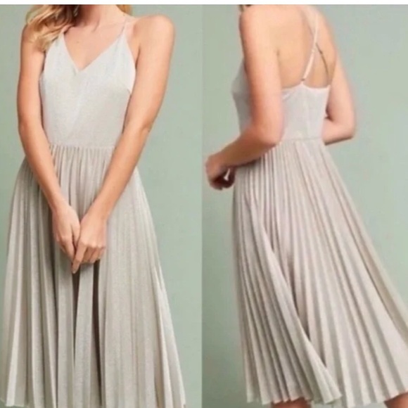 Elevenses Anthropologie metallic pleated midi dress - Picture 1 of 6